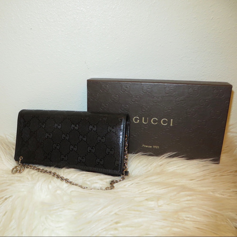 Gucci GG Imprime Coated Canvas Wallet on Chain